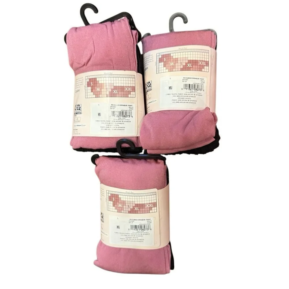 Bundle NWT Secret Treasures Opaque Cable Tight, Pair x 3 Black Mauve Small